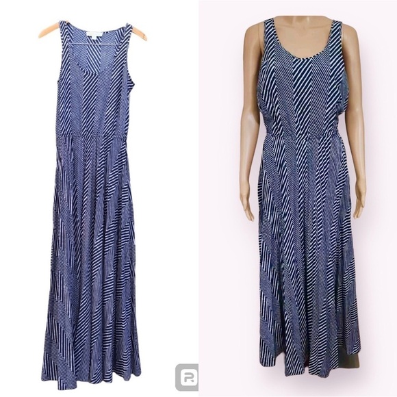 Michael Kors Womens Maxi Chevron Dress Small Blue White Striped Sleevless - Picture 1 of 9